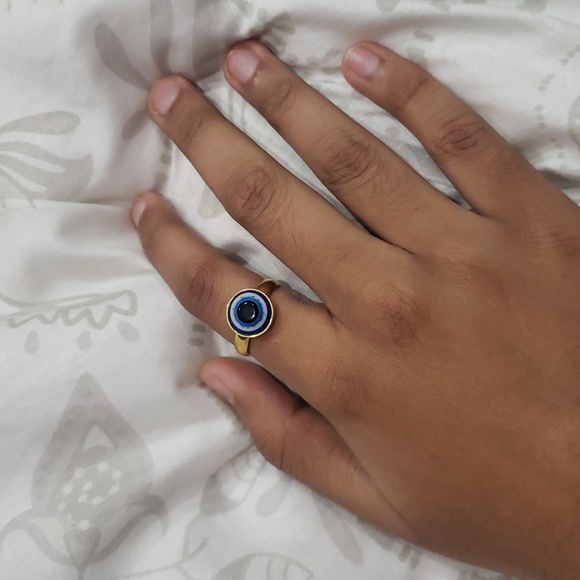 Evil Eye Womens Mens Stainless Steel Gold Eyeball Rings Turkey size 9 - Picture 6 of 7